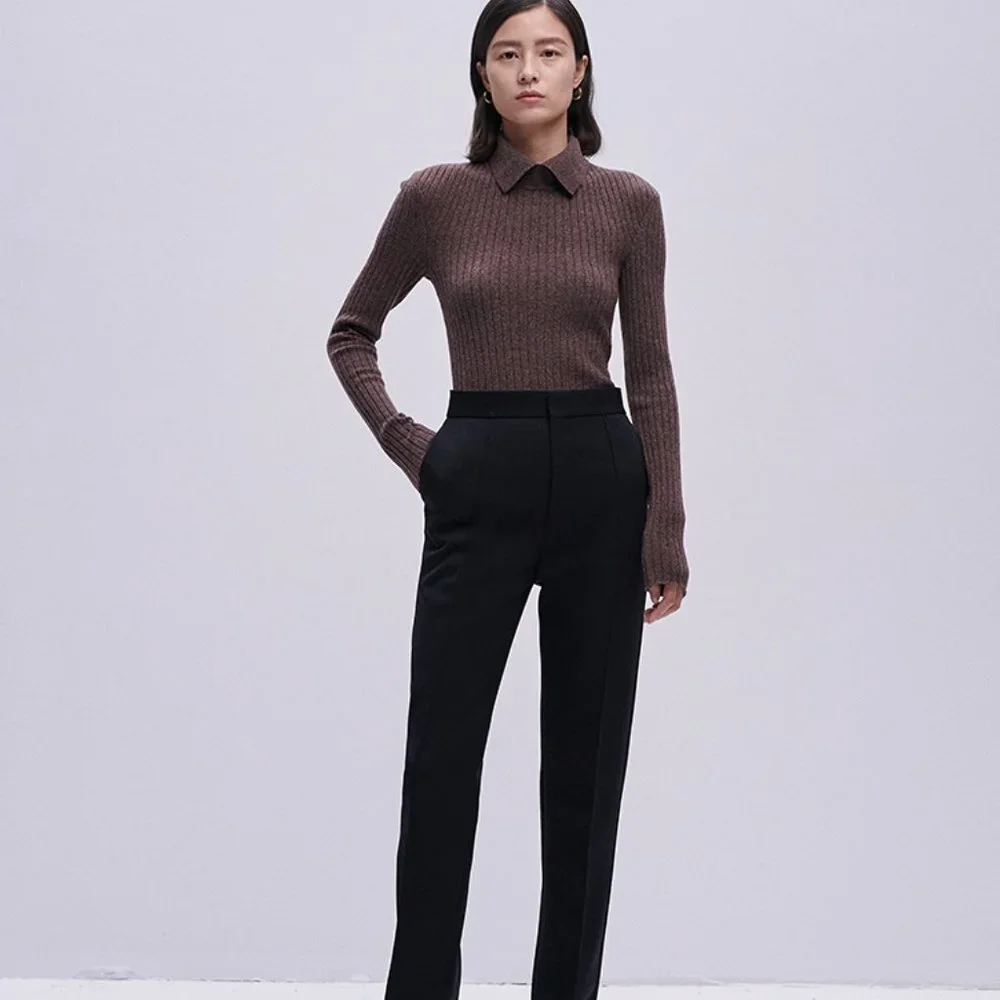 CHICJOC Retro Multi-Color Yarn Knit Sweater with Shirt Collar and Ribbed size 38